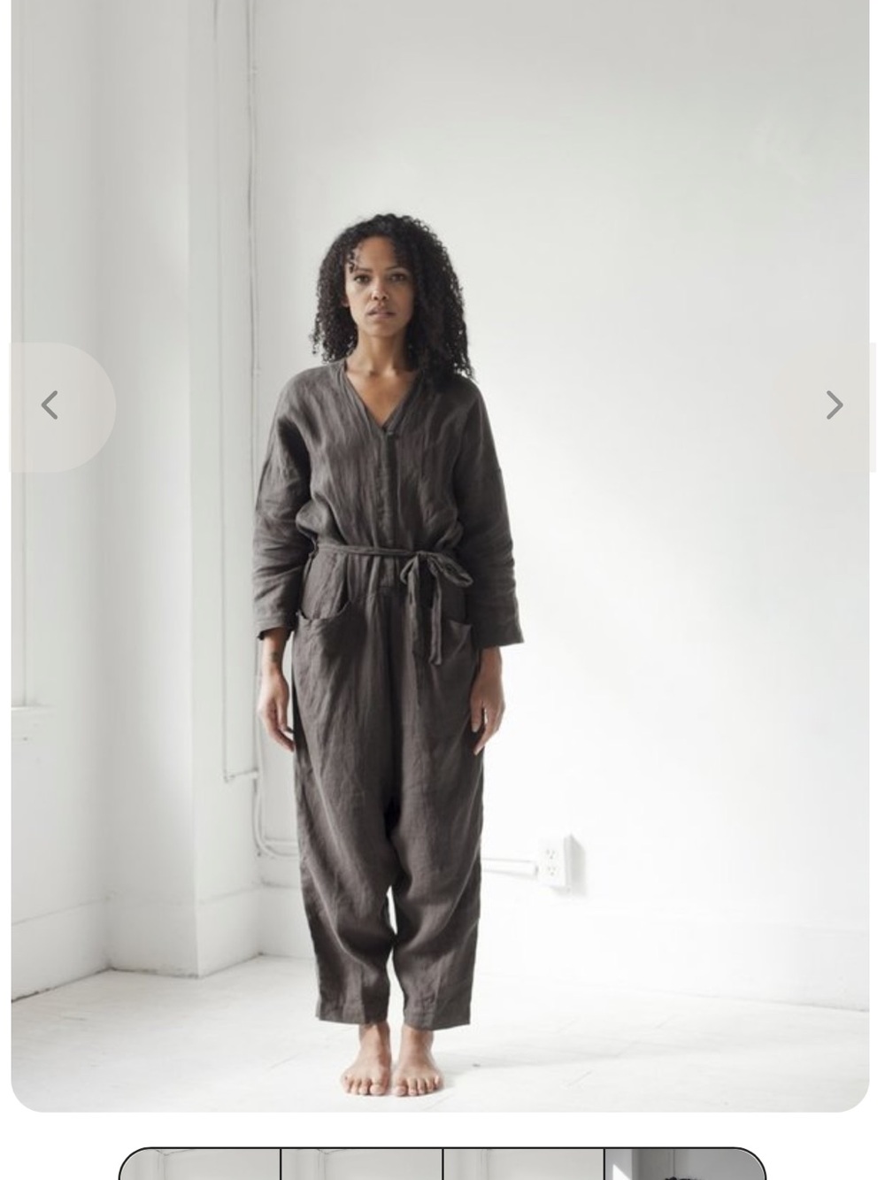 Black Crane 100% linen painters jumpsuit charcoal